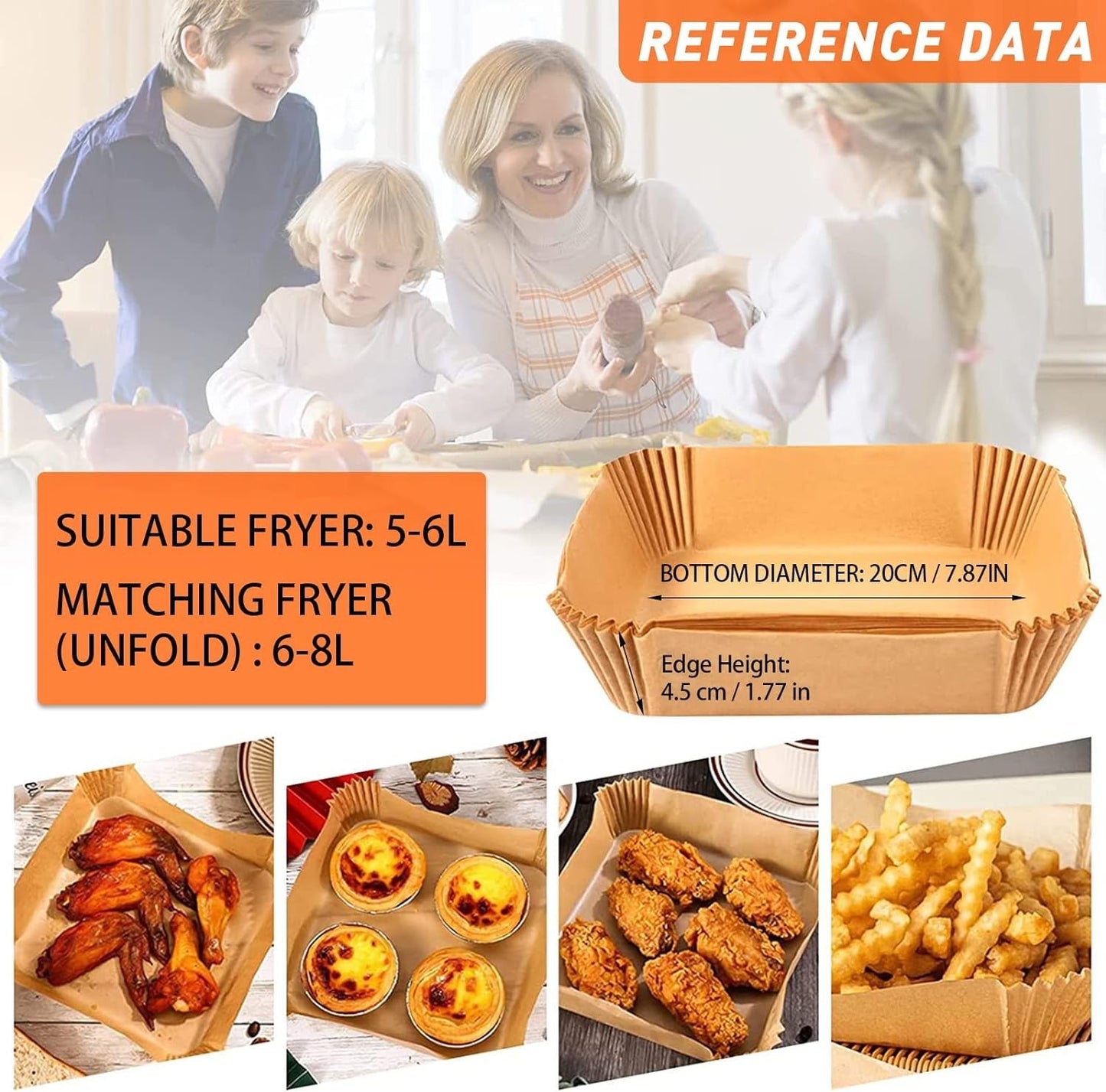 100st 20x4,5 cm Kvadrat Air Fryer Bakplåtspapper Ark Formar Engångspapper Generic