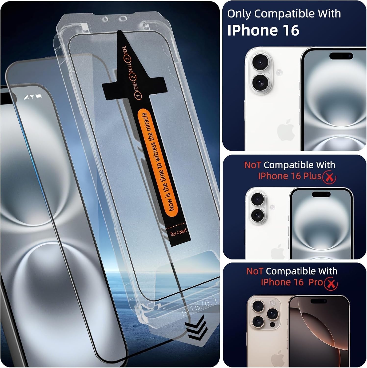 2-Pack Skärmskydd kompatibel med  iPhone 16 – Monteringsram Generic