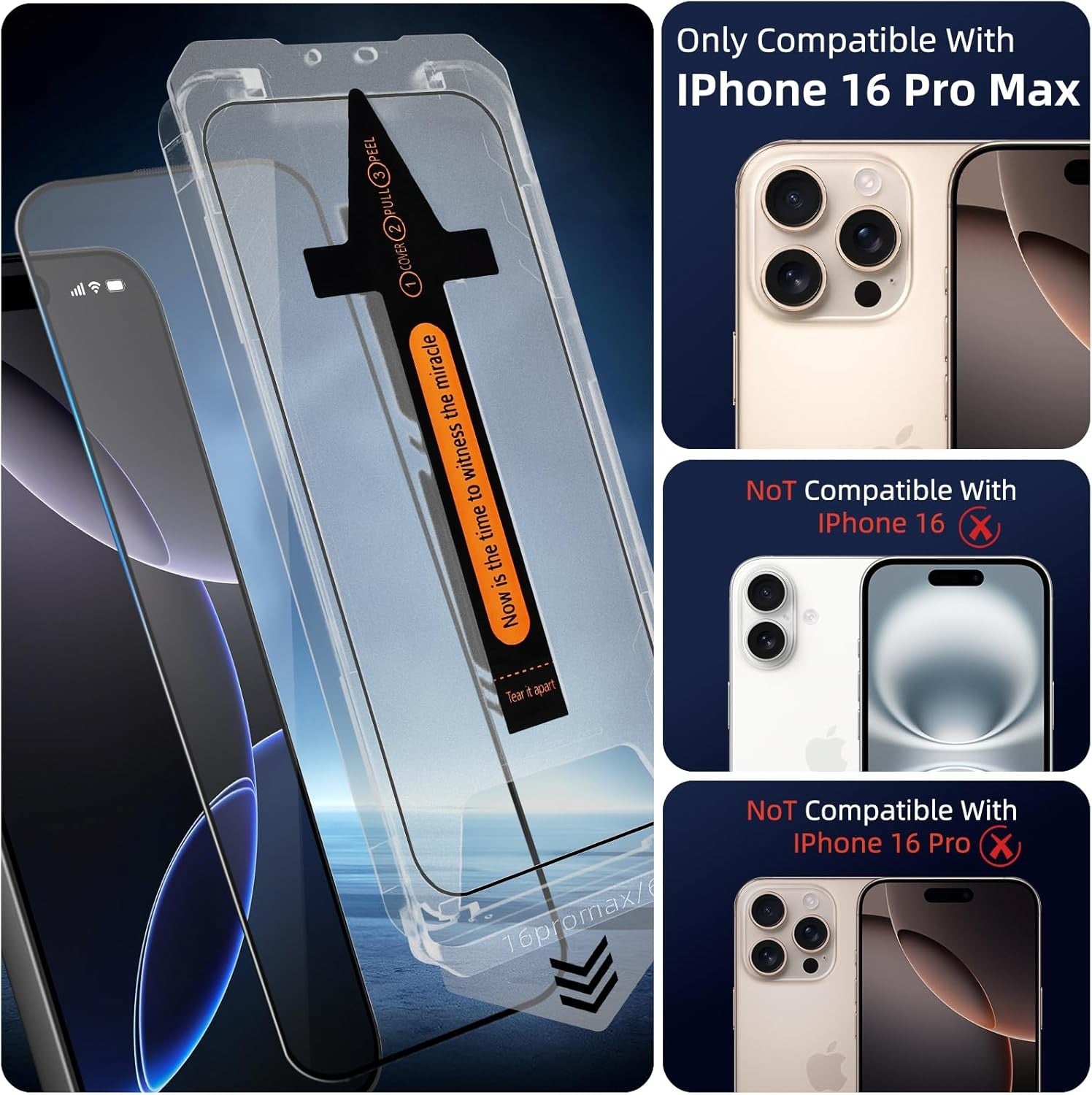 2-Pack Skärmskydd kompatibel med iPhone 16 Pro Max – Monteringsram Generic
