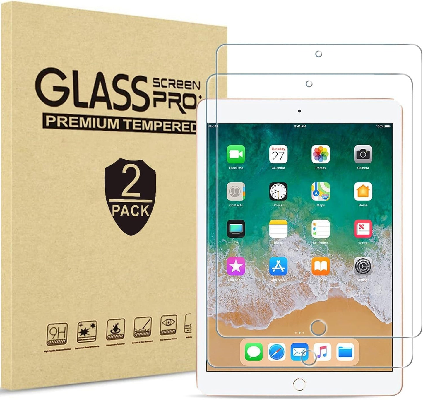 2X Displayskydd i härdat glas till iPad Pro 9,7 tum iPad 9,7" 2018 6:e gen Generic