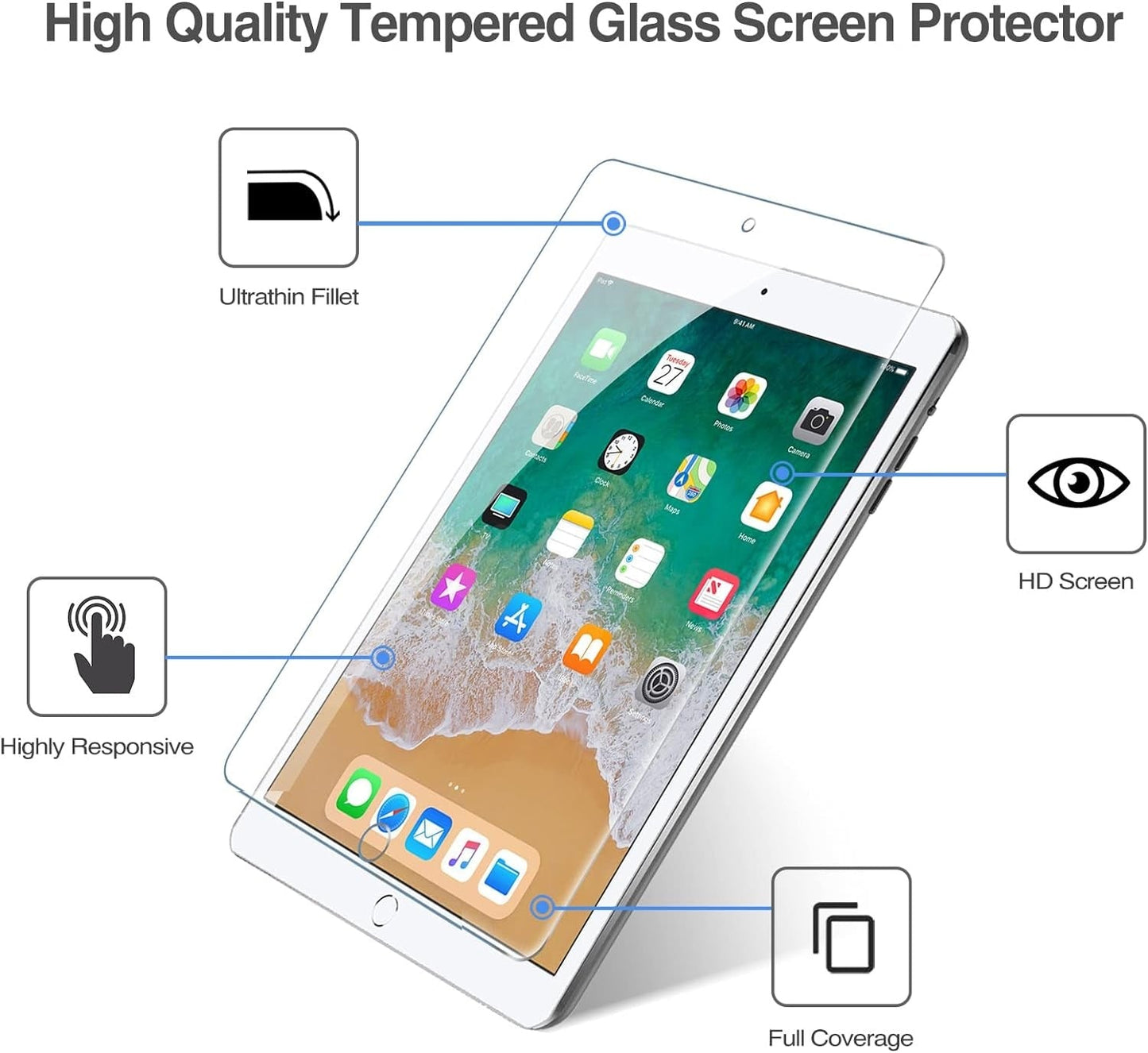 2X Displayskydd i härdat glas till iPad Pro 9,7 tum iPad 9,7" 2018 6:e gen Generic