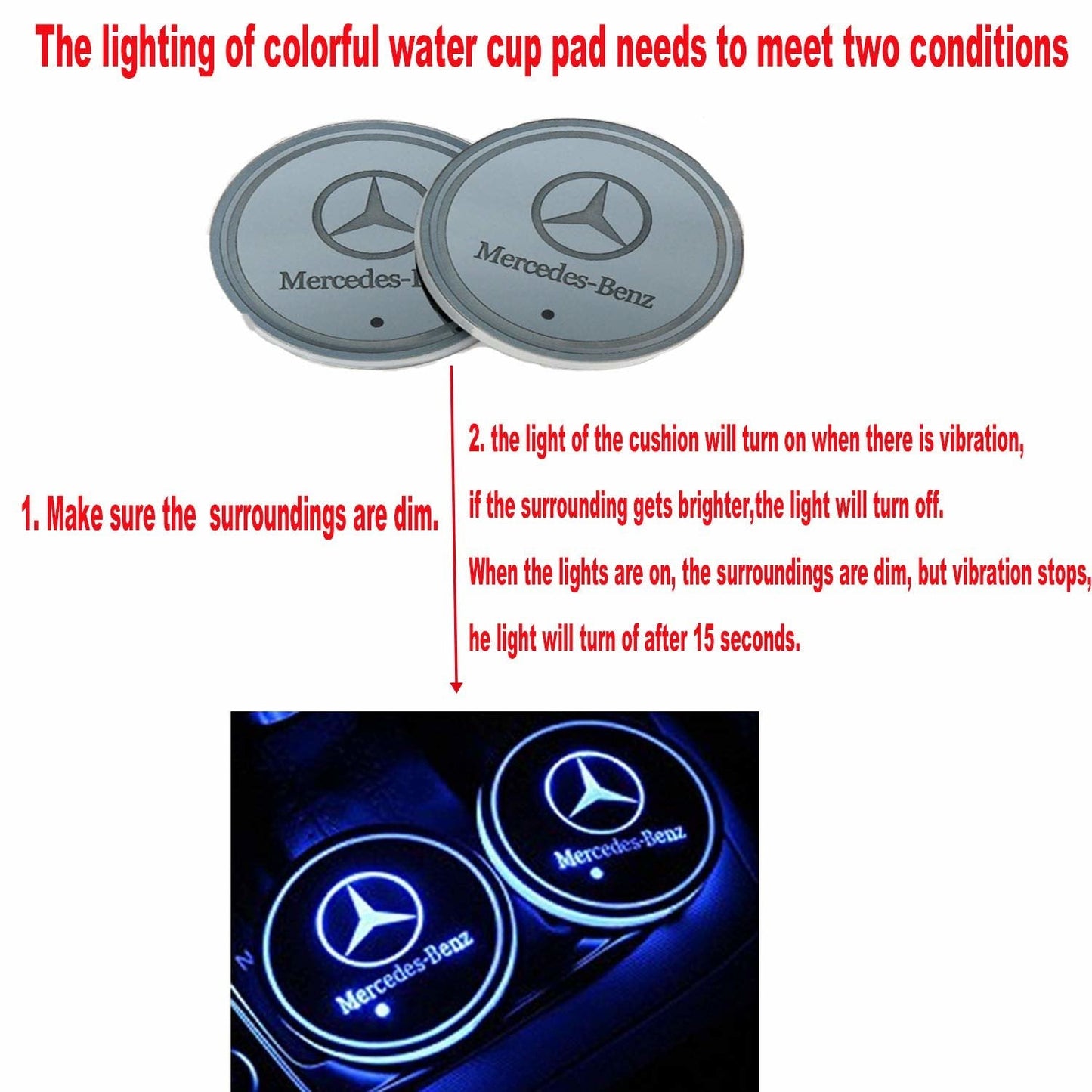2X Mercedes logo Led bottenplatta till mugghållare Generic