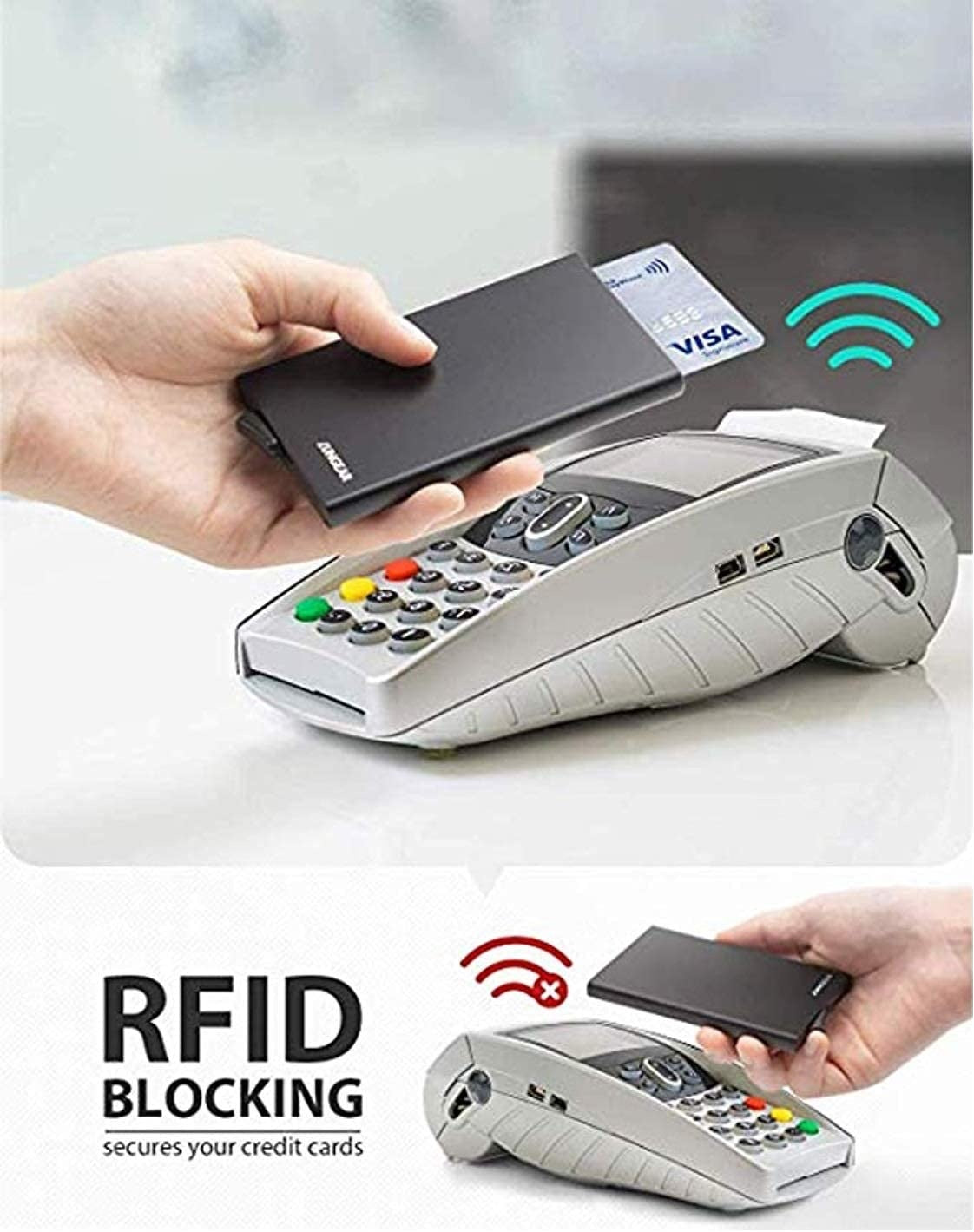 2x Silver korthållare skjuter Fram 5 kort - RFID säker Generic