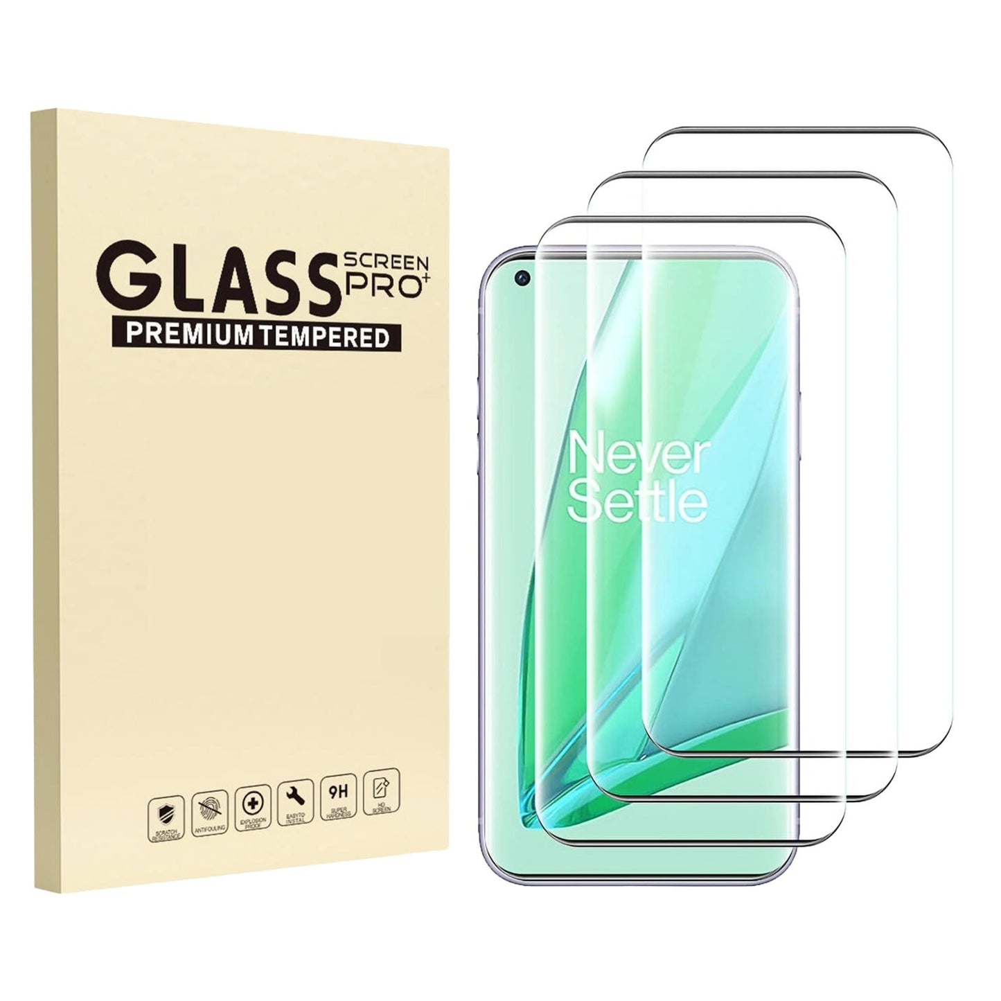3x Glasskydd OnePlus 9 Pro Härdat Täcker hela skärmen Generic