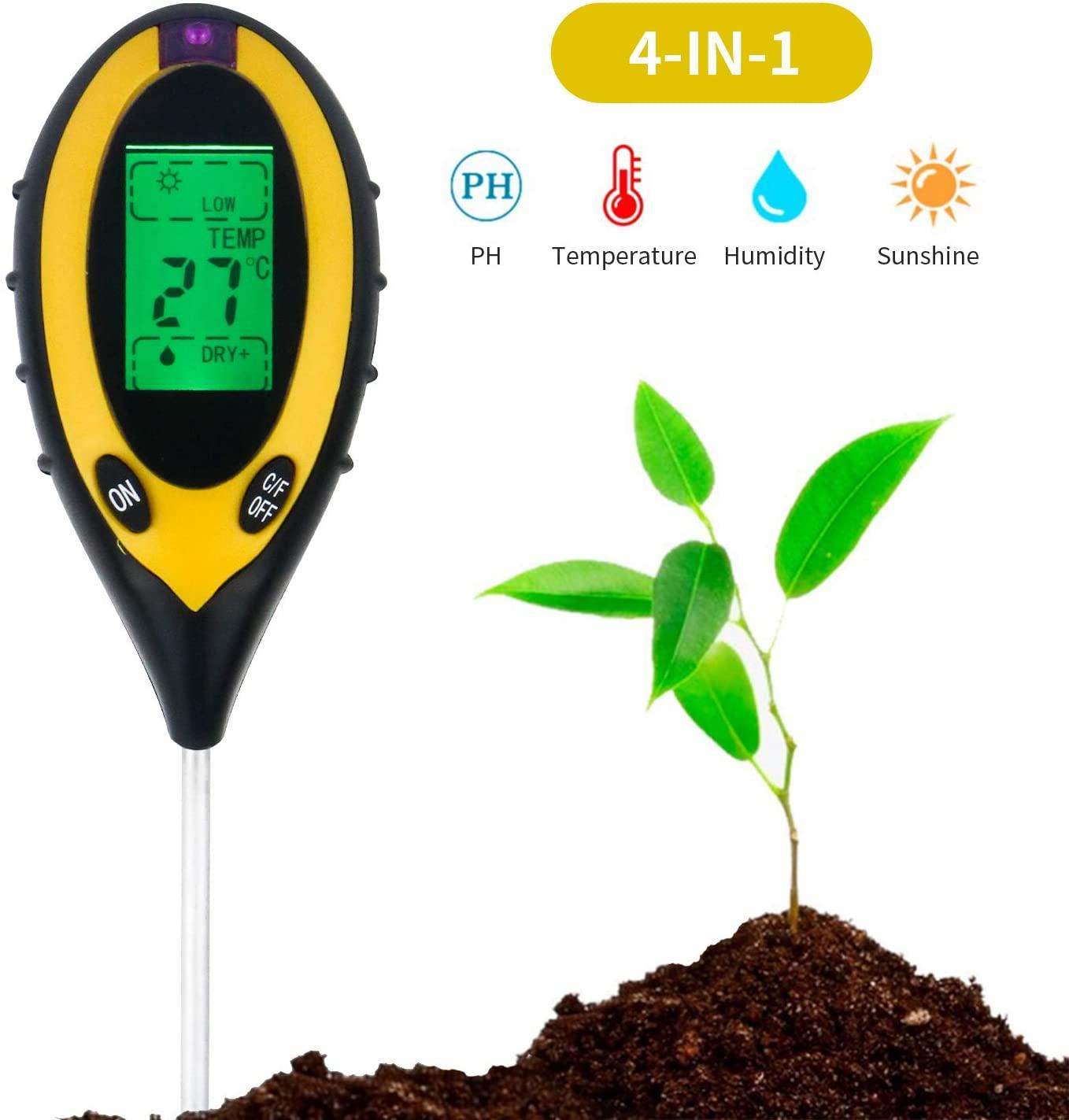 4 i 1 Digital pH mätare för jord, fukt, ljus, jordtemperatur Generic
