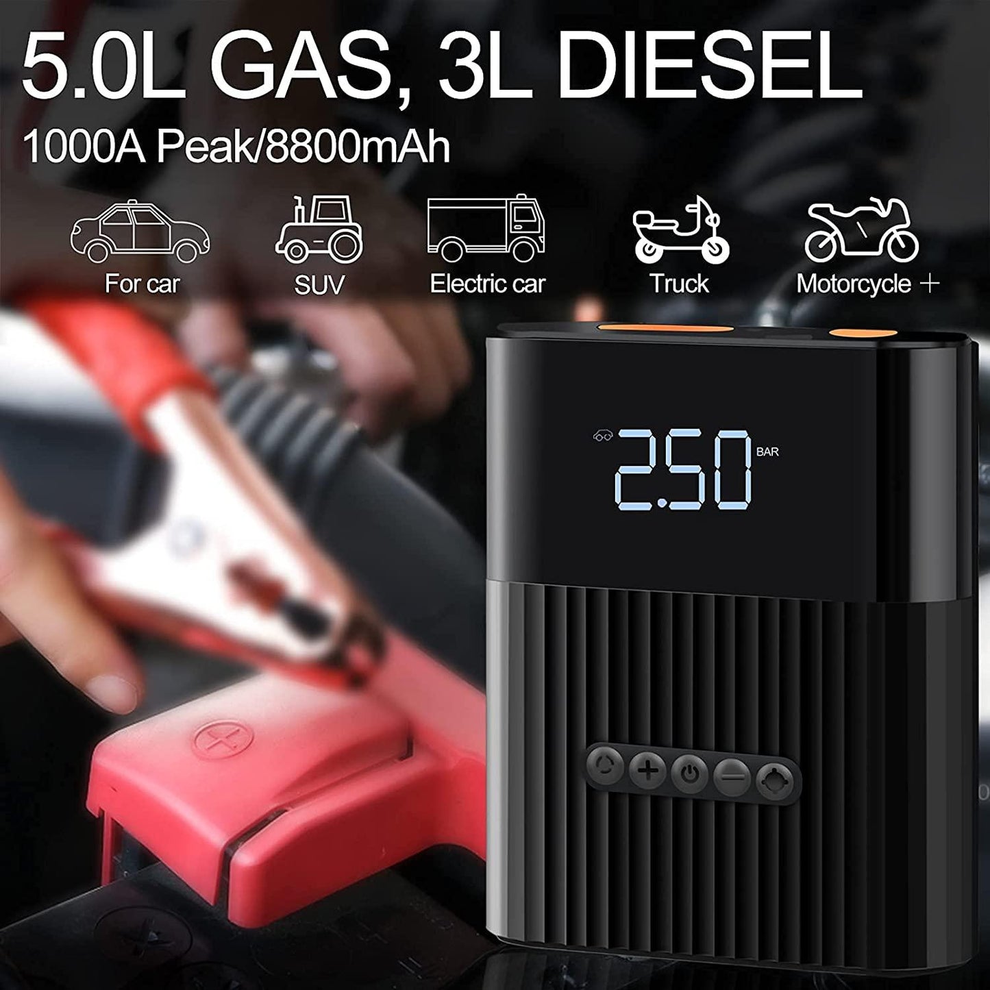 4 i 1 Starthjälp med luftkompressor och powerbank-funktion samt ficklampa Generic