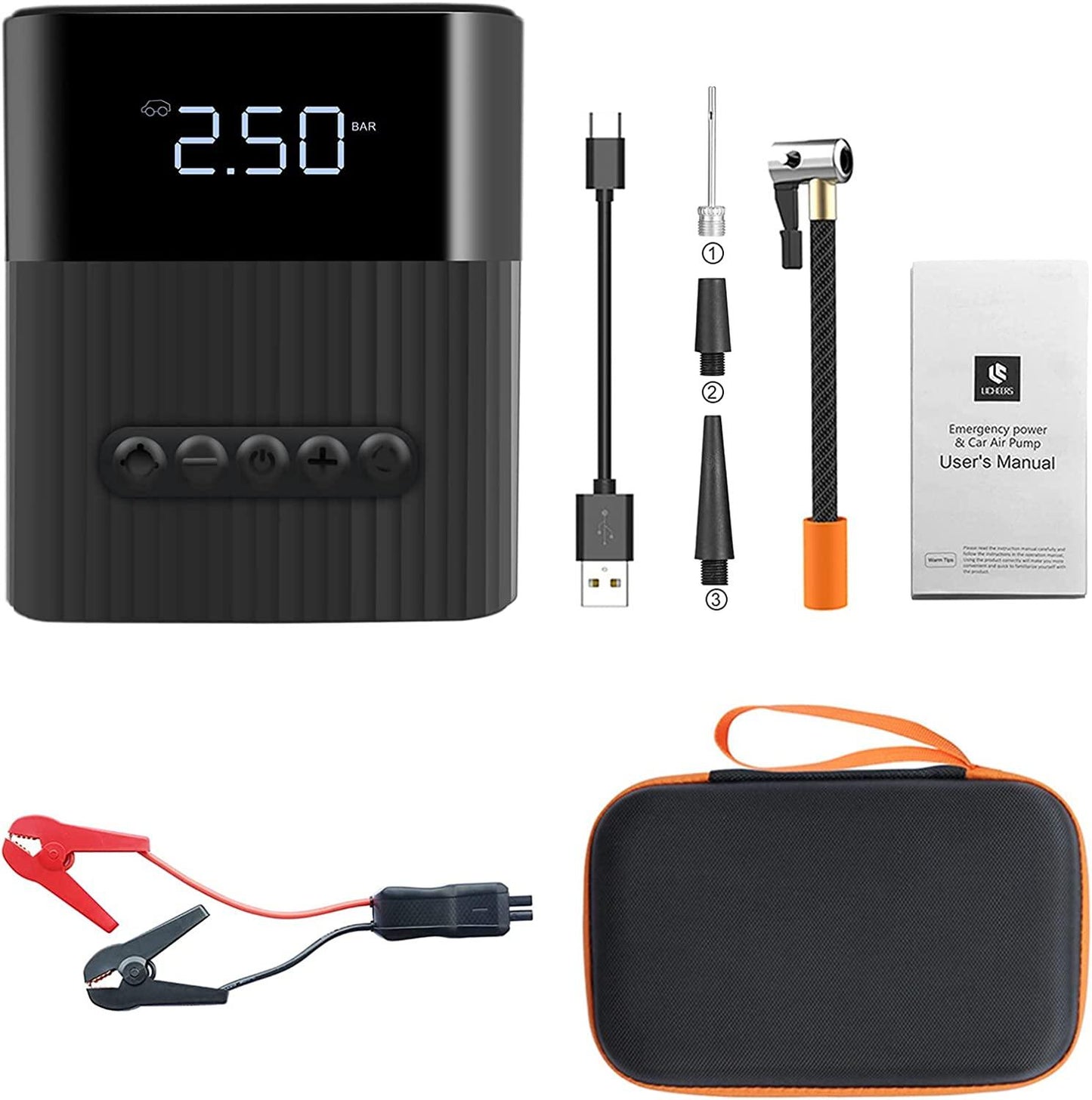 4 i 1 Starthjälp med luftkompressor och powerbank-funktion samt ficklampa Generic