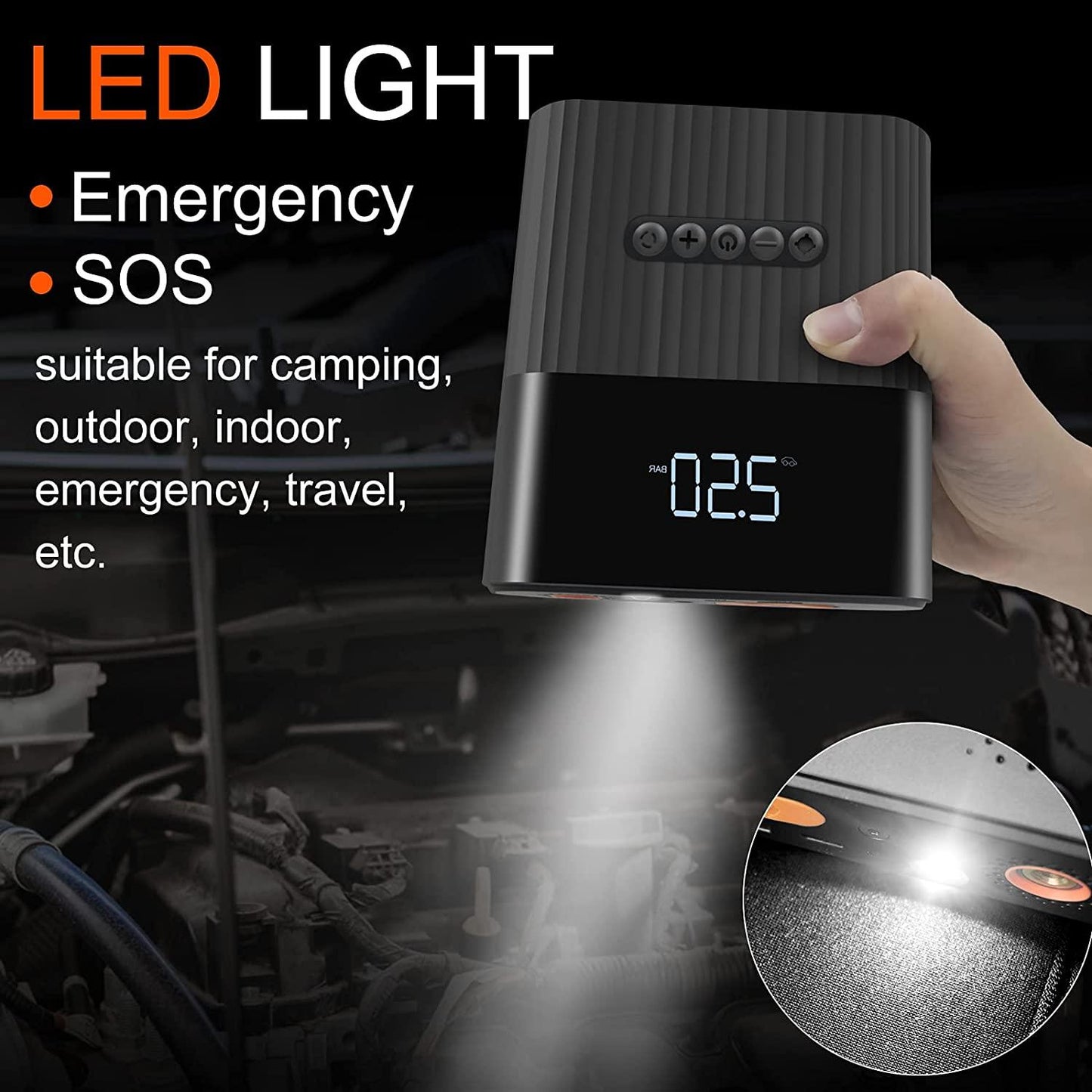 4 i 1 Starthjälp med luftkompressor och powerbank-funktion samt ficklampa Generic