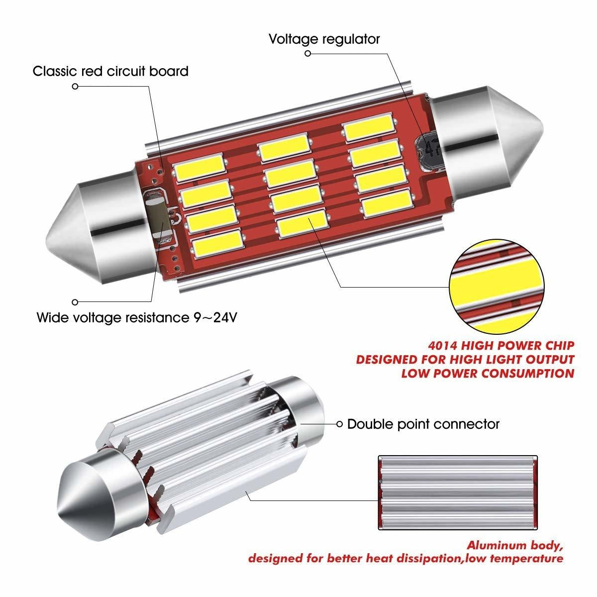 4x CANBUS C5W SV8,5 Festoon 12 LED 4014 39mm- Vit Generic