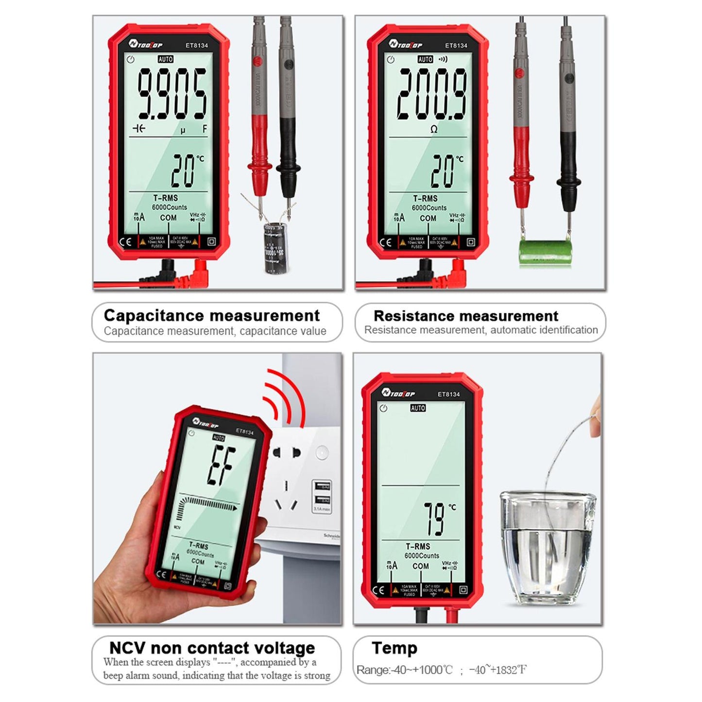 Digital multimeter med hela 4,7 tum LCD. Röd Generic