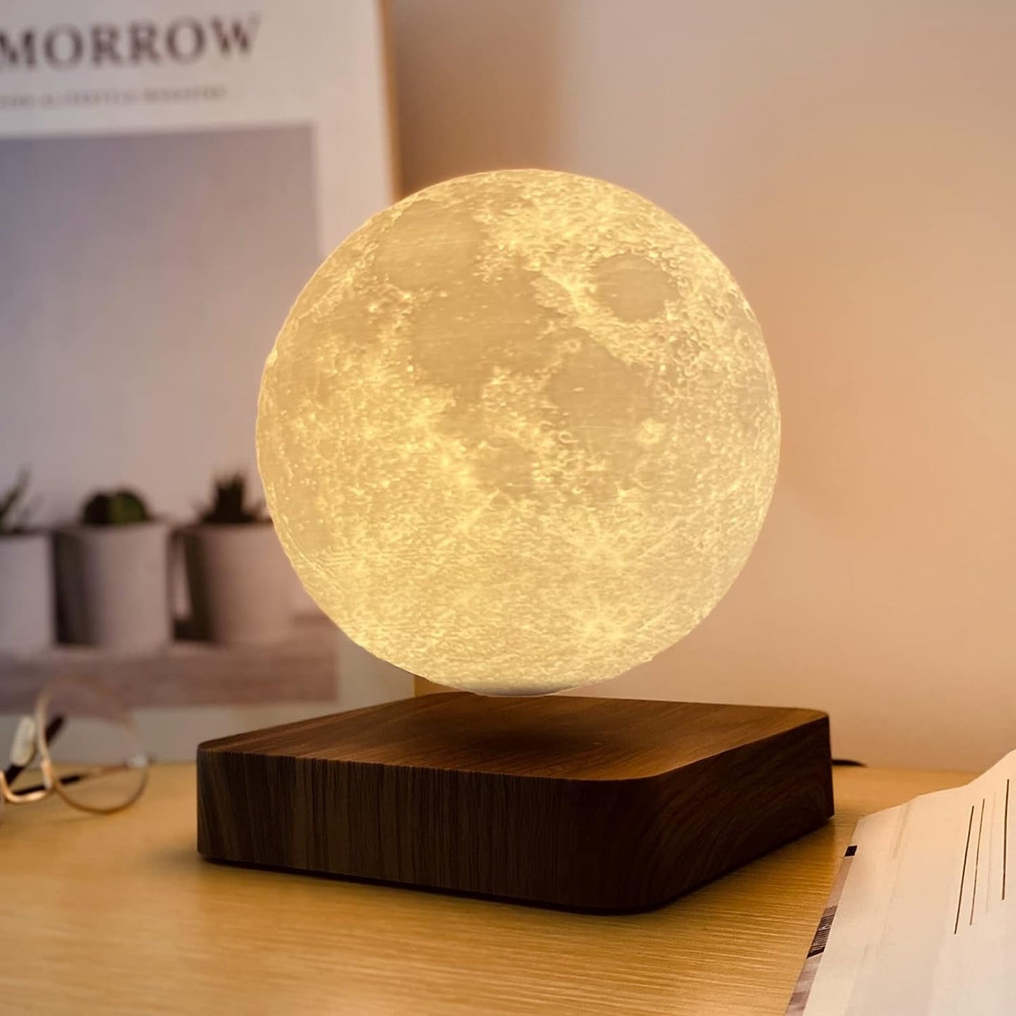 Svävande Flytande Maglev Lampa Atmosfärslampa Måne Valnöt Generic