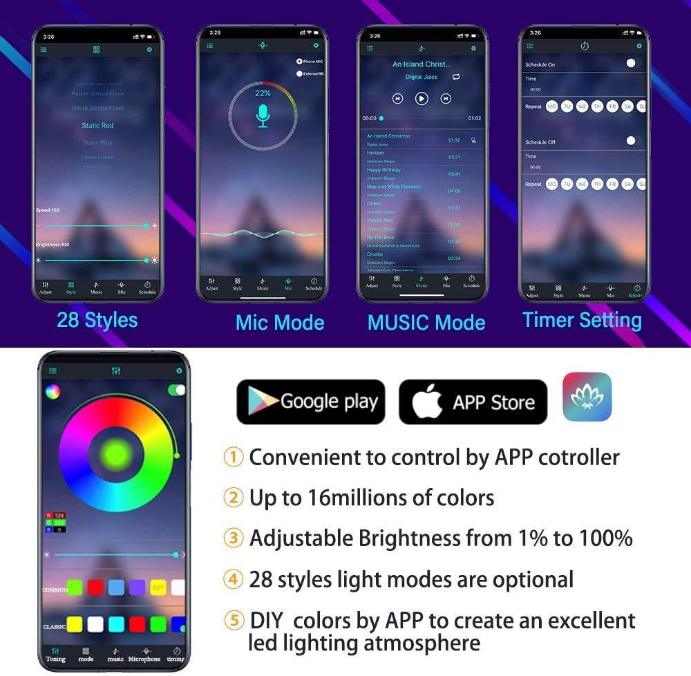 LED Optik strip belysning för bilinteriör 16 Million färg App. Generic