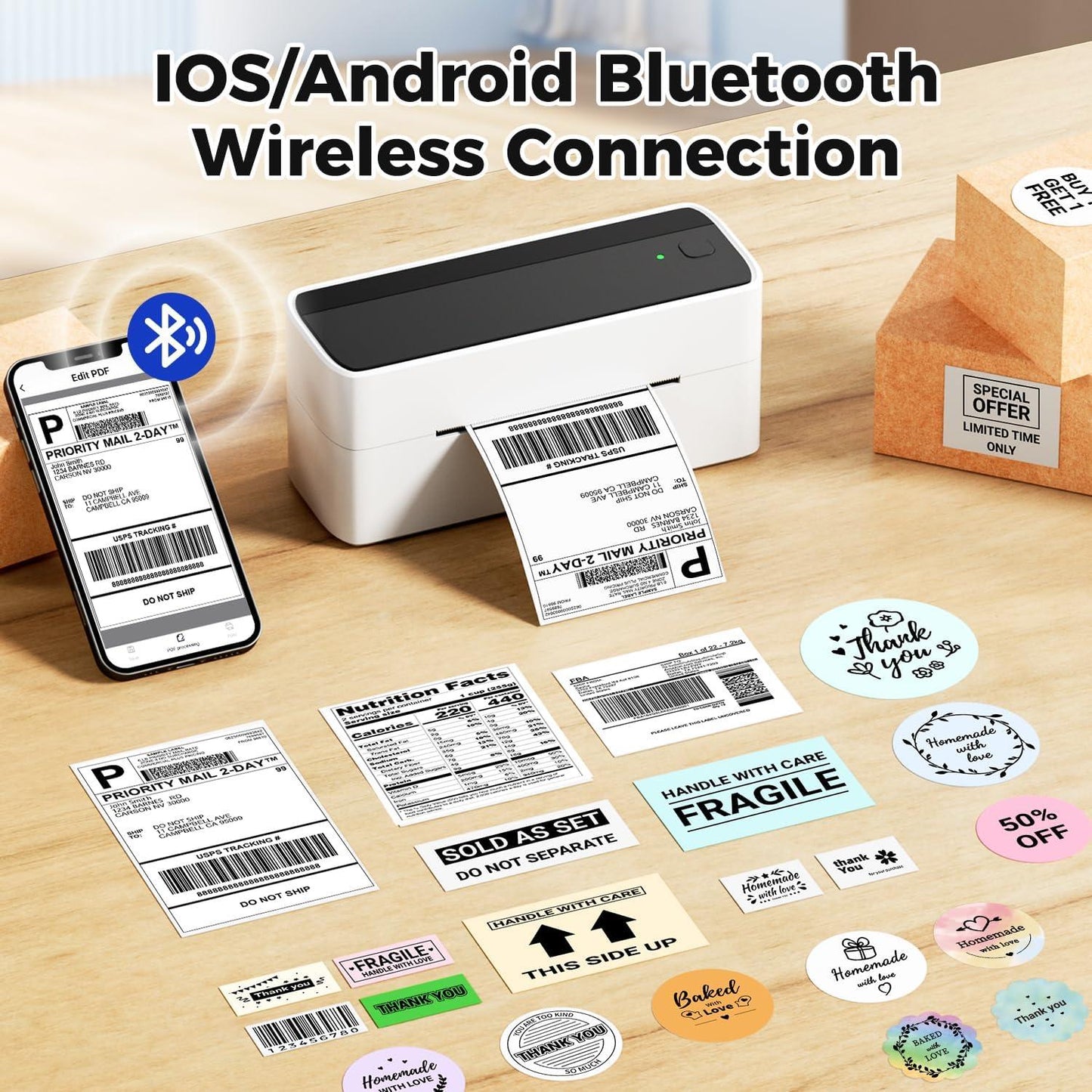 PHOMEMO PM-241-BT Bluetooth Fraktetikettskrivare Termisk med 900 etiketter Generic