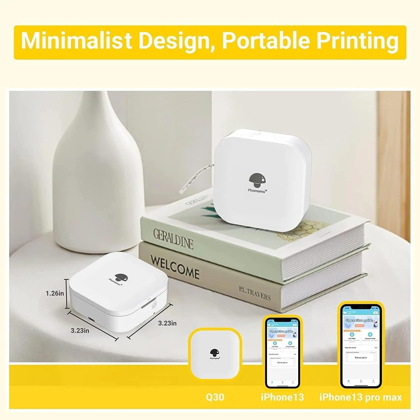 Phomemo Q30 Etikettmaskin Mini Skrivare Bluetooth Med 9 Etikettrullar Generic