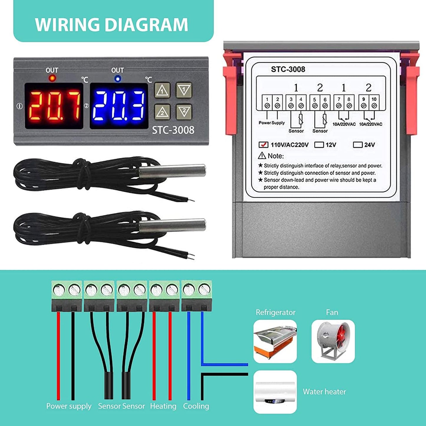 STC-3008 220V Temperaturregulator, PID-regulator Generic