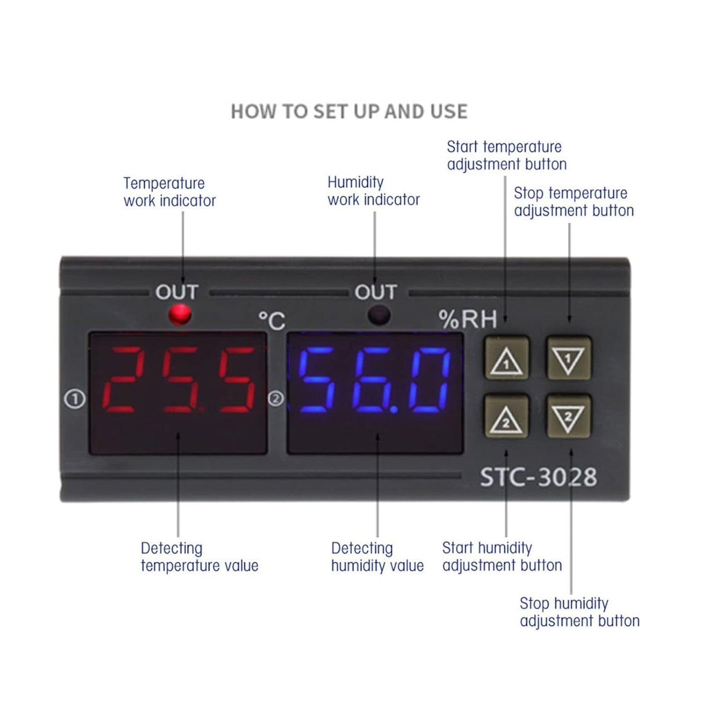 STC - 3028 temperatur & fuktighetsregulator , PID-regulator 12V Generic