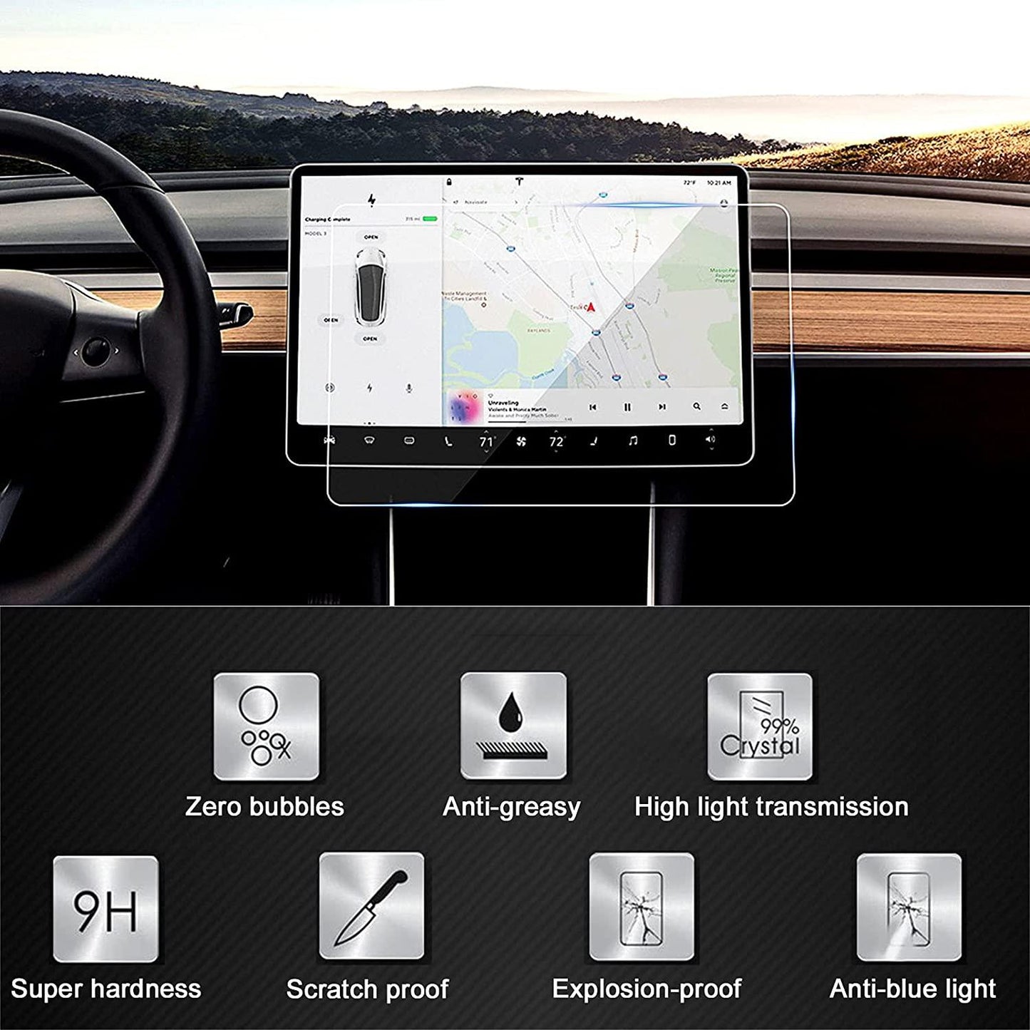 Härdat glas skärmskydd kompatibel med Tesla Modell 3/Y Generic