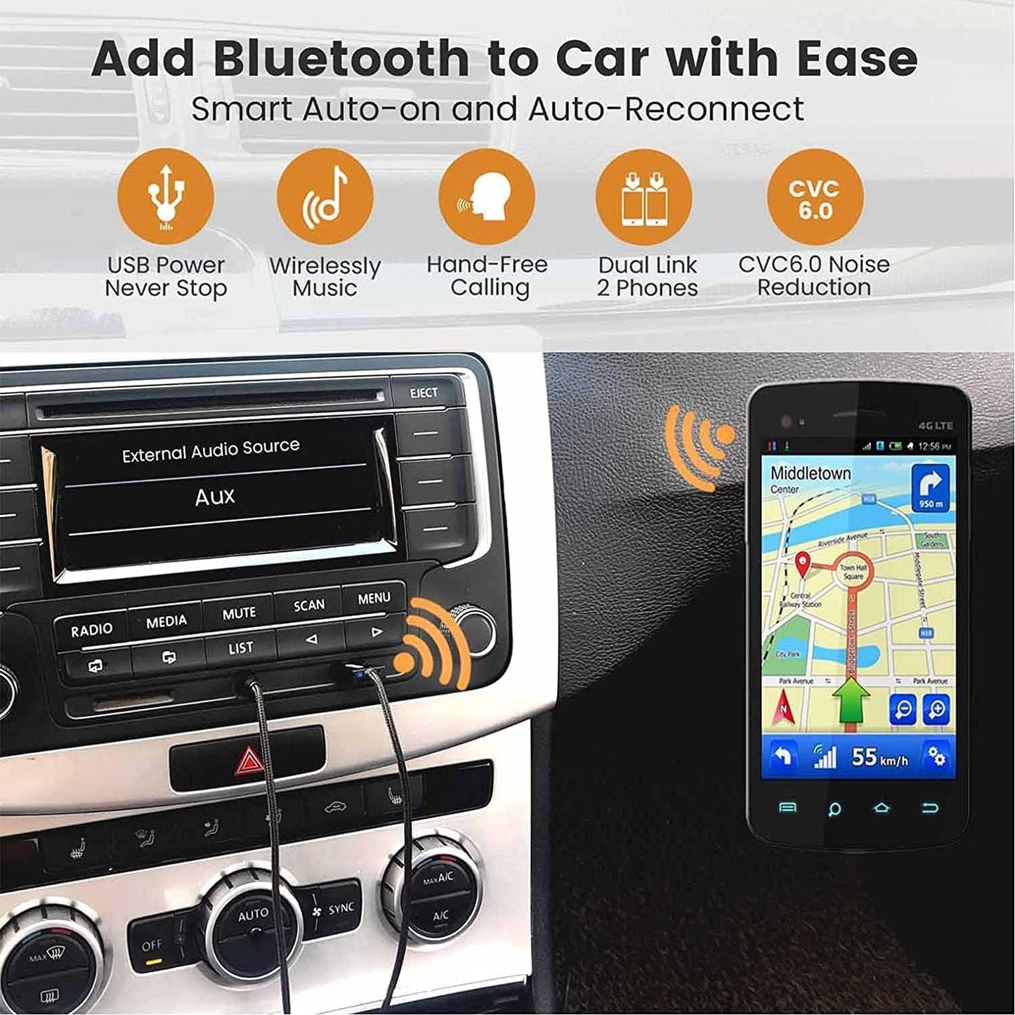 Trådlös USB Bluetooth 5.0 Ljudmottagare 3.5mm AUX Generic