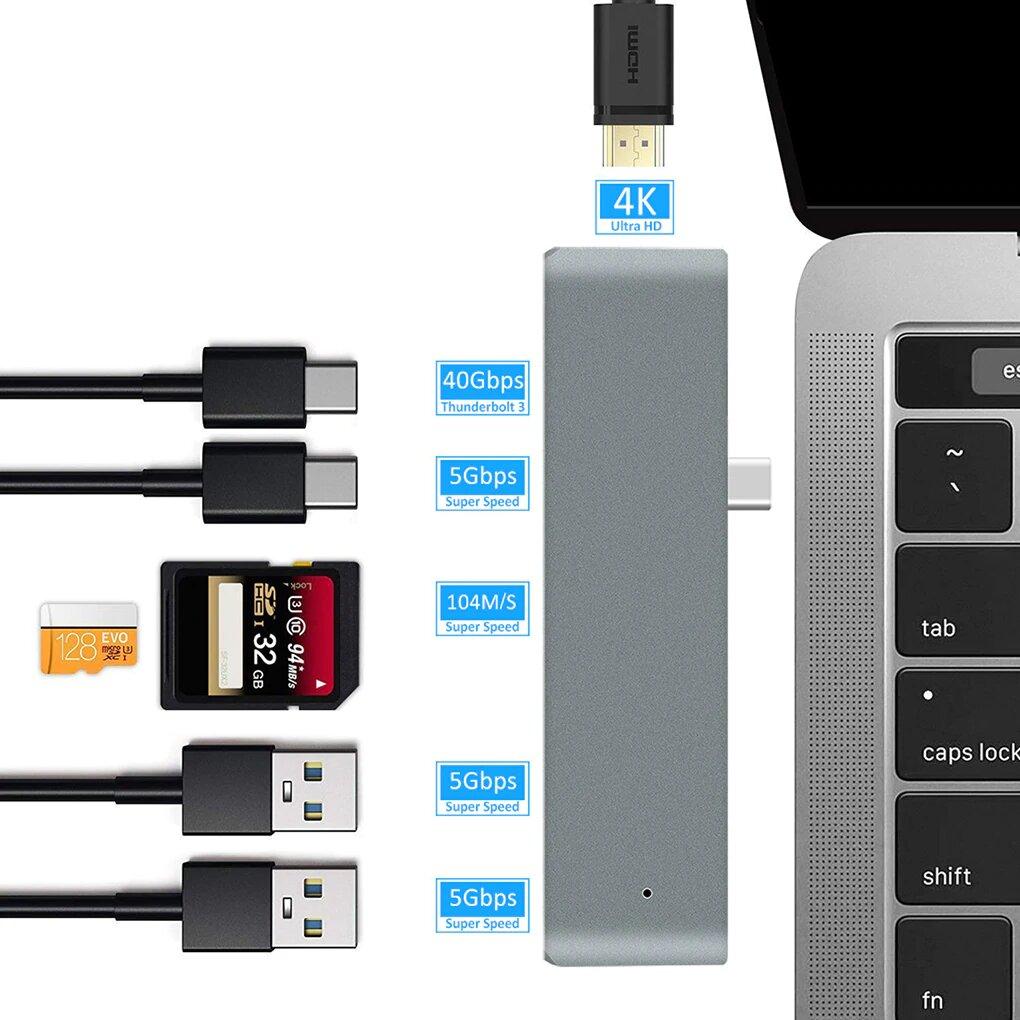 USB C Hub Thunderbolt 7 i 1 med 1 USB C Hane Generic