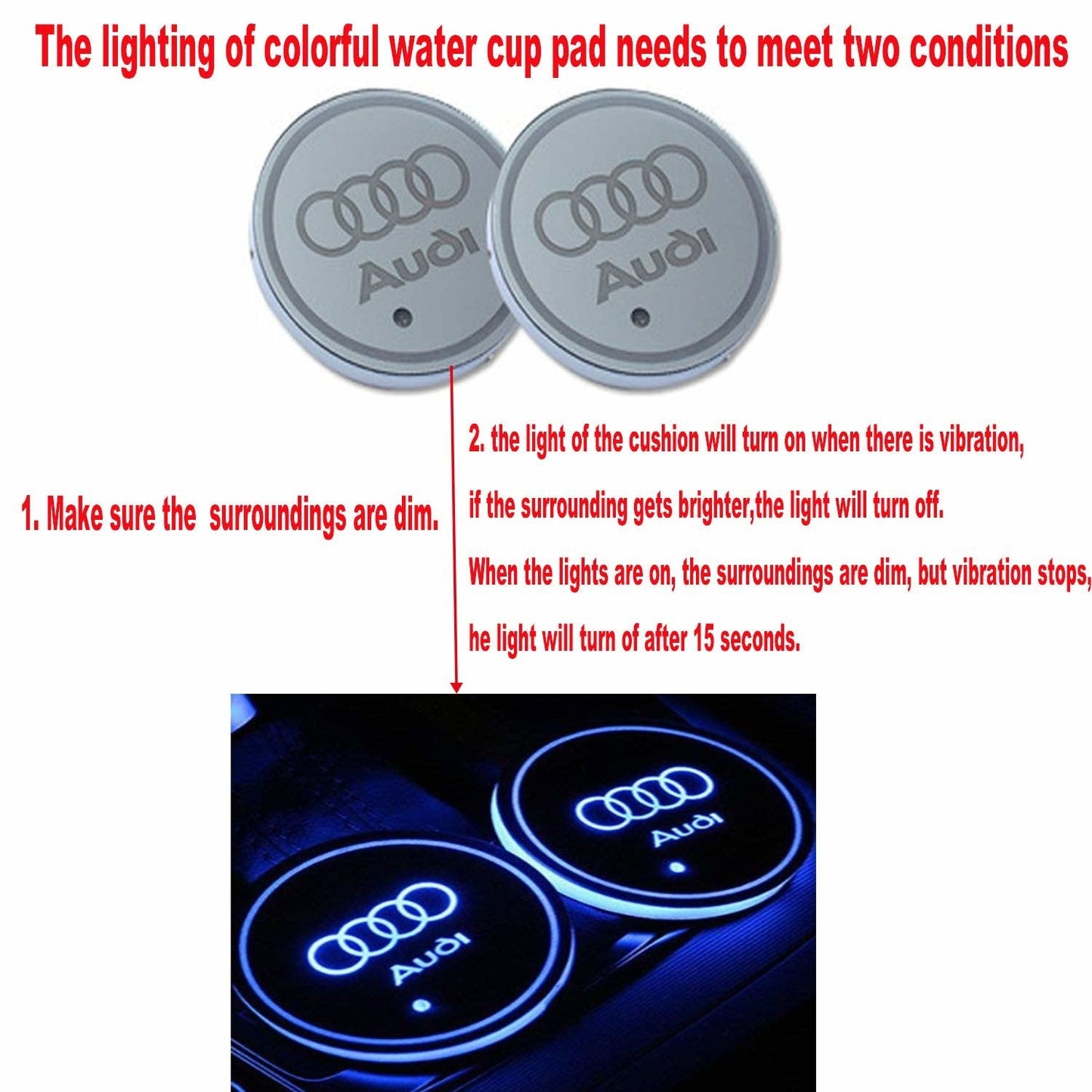 2X  Med Audi logo Led bottenplatta till mugghållare Generic
