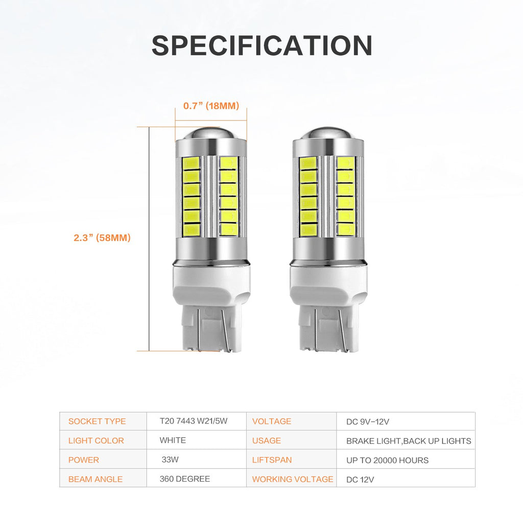 2x 7443 W21W T20 33st smd 5730 Vit Generic