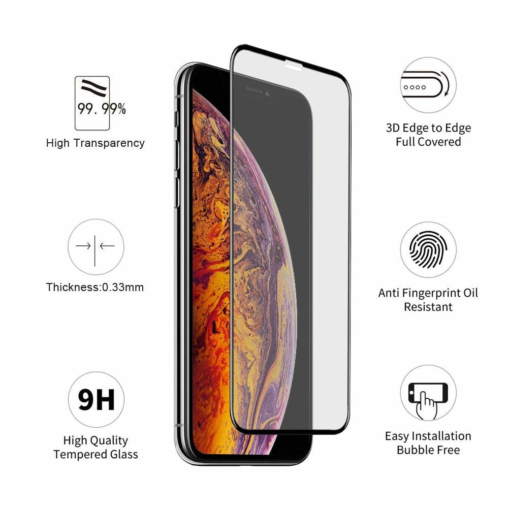 3X Härdat Glasskydd iPhone 11 Pro /  X / Xs 5D Full Fit Generic