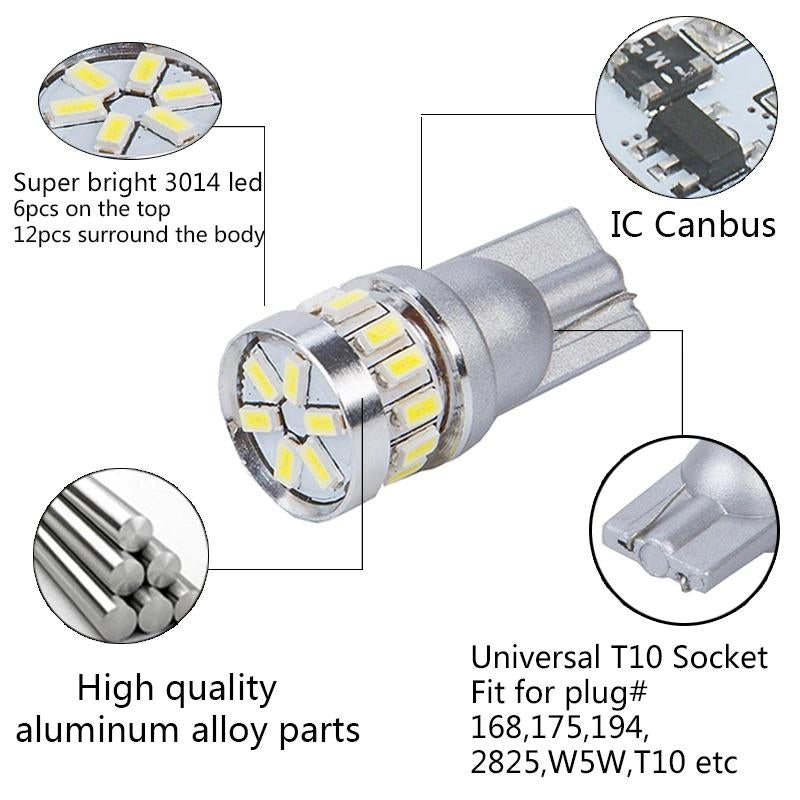 4X T10 Canbus W5W 18 st 3014 LED - Vit Silver Generic