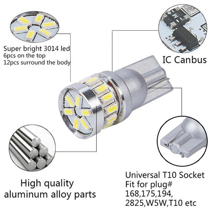 4X T10 Canbus W5W 18 st 3014 LED - Vit Silver Generic