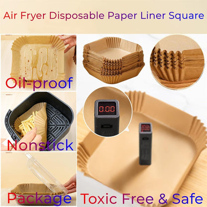 50st 16x4,5 cm Kvadrat Air Fryer Bakplåtspapper Ark Formar Engångspapper Generic