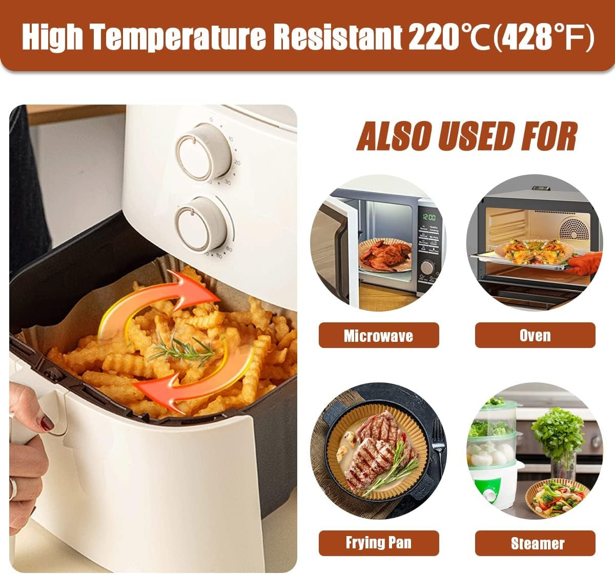 50st 20x4,5 cm Air Fryer Bakplåtspapper Ark Formar rund Engångspapper Generic