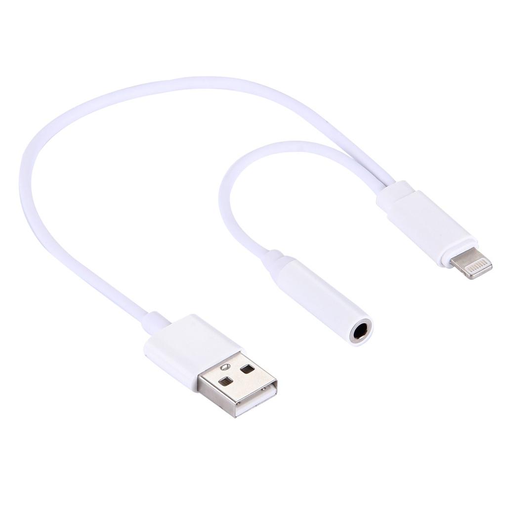 Vit Lightning Y-kabel adapter ladda och 3.5mm hörlur Generic