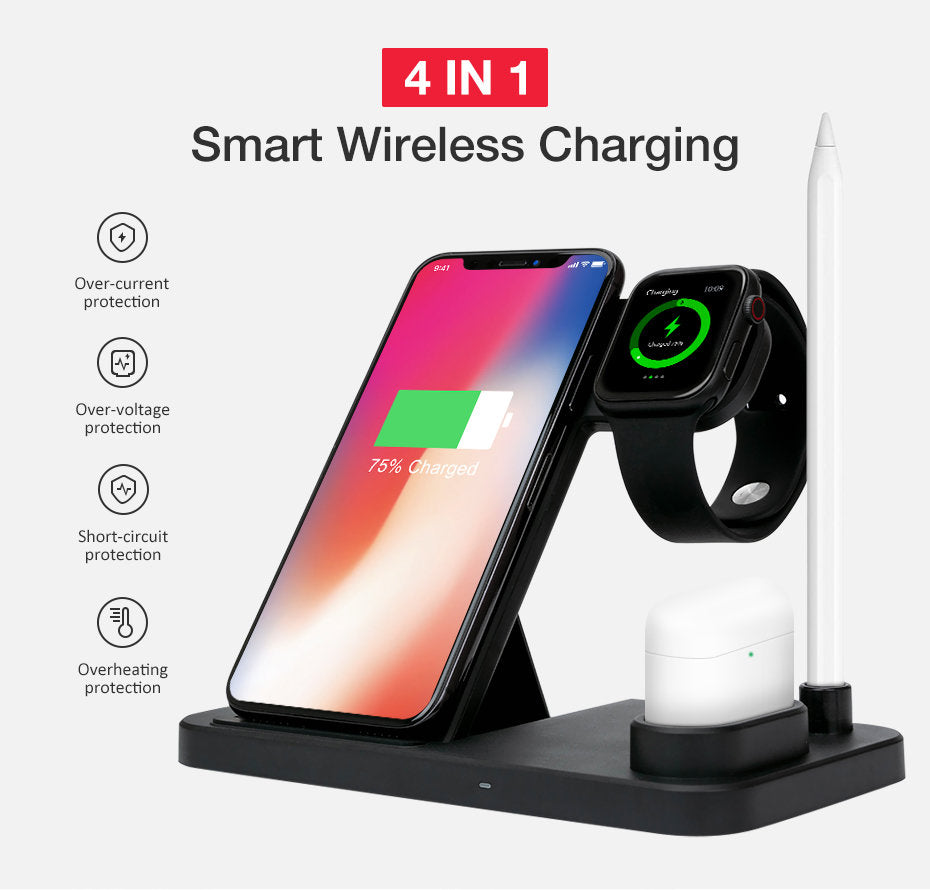 Svart 4 - 1 Laddningsstation För iPhone, Apple Watch, AirPods, Apple Pencil 1 Generic