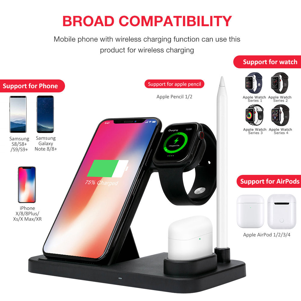Svart 4 - 1 Laddningsstation För iPhone, Apple Watch, AirPods, Apple Pencil 1 Generic