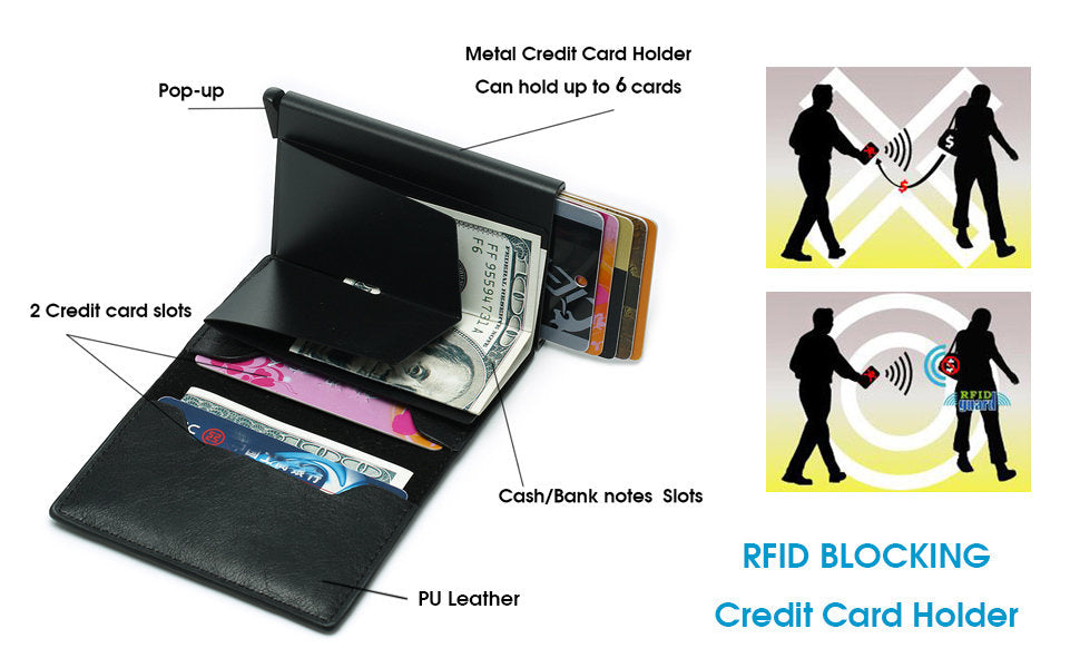 Brun RFID - NFC Skydd Läder Plånbok Korthållare 6st Kort Generic