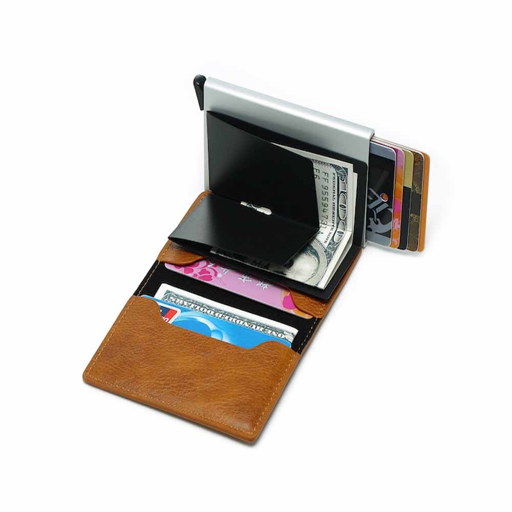 Brun RFID - NFC Skydd Läder Plånbok Korthållare 6st Kort Generic