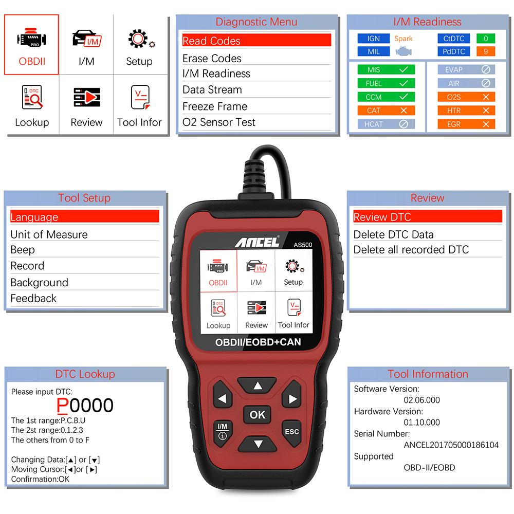Felkodsläsare ANCEL AS500 OBD2 OBDII livstids fri uppdatering Generic
