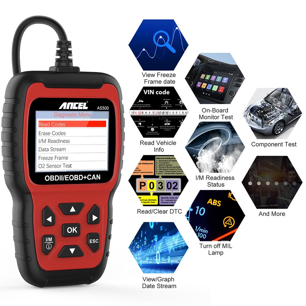 Felkodsläsare ANCEL AS500 OBD2 OBDII livstids fri uppdatering Generic
