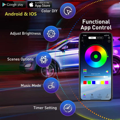 LED Slinga Under Car Kit Multicolor APP Styrt Vattentät Generic