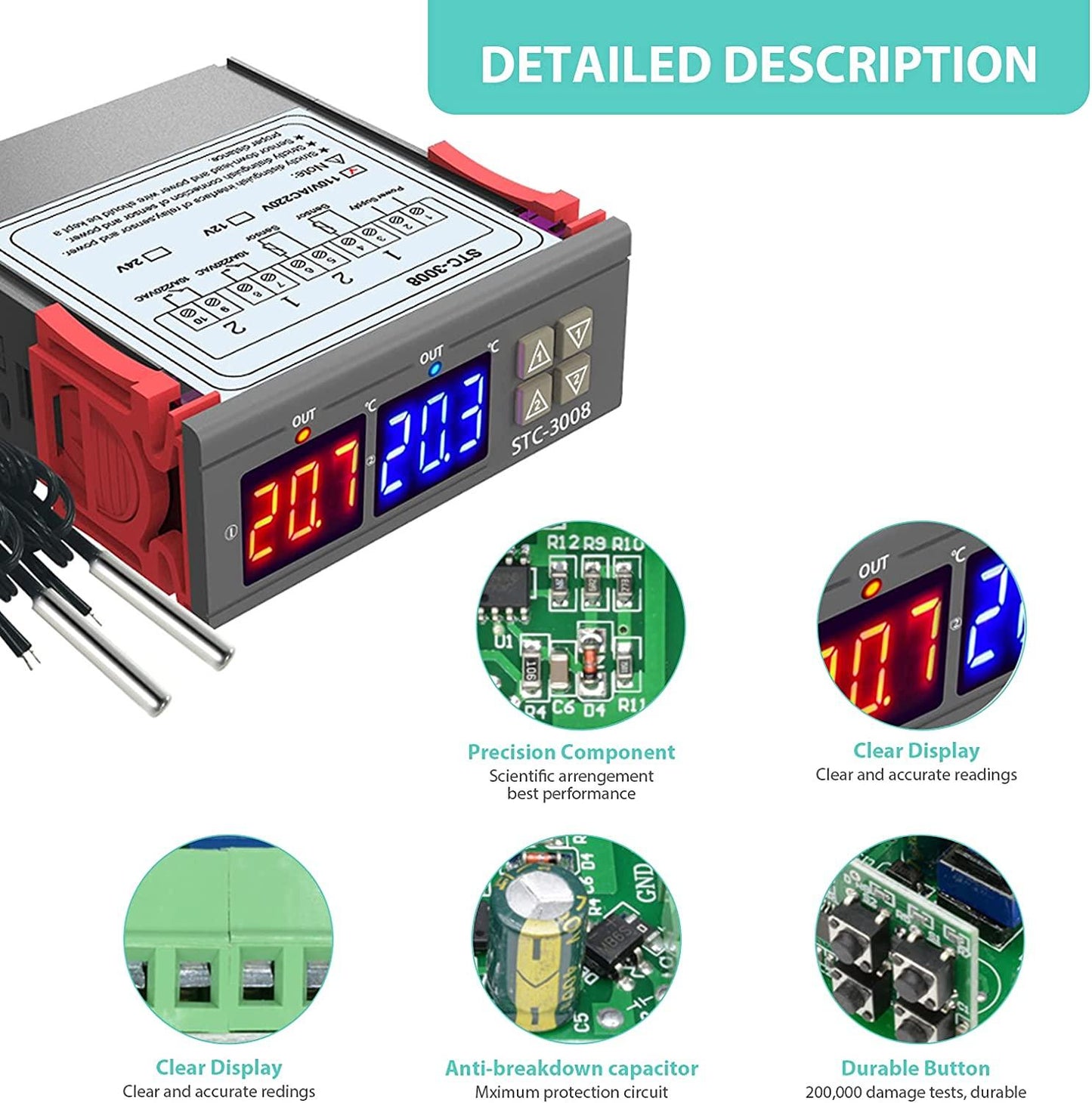STC-3008 220V Temperaturregulator, PID-regulator Generic
