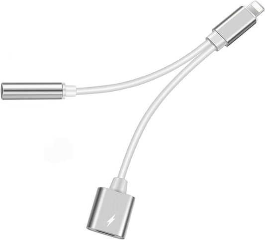 Silver/Svart Lightning adapter, ladda och 3.5mm samtidigt Y-kabel Generic