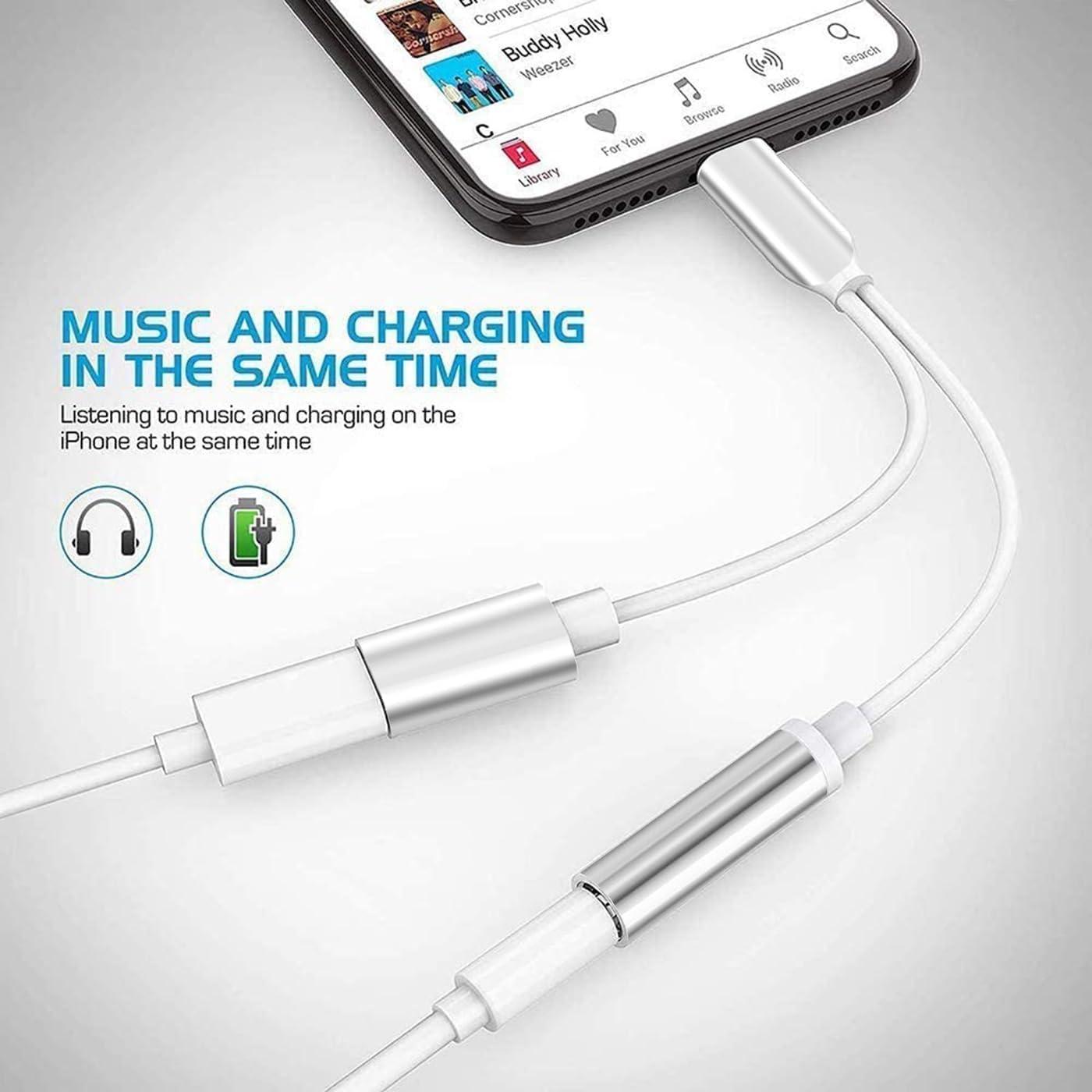 Silver/Svart Lightning adapter, ladda och 3.5mm samtidigt Y-kabel Generic