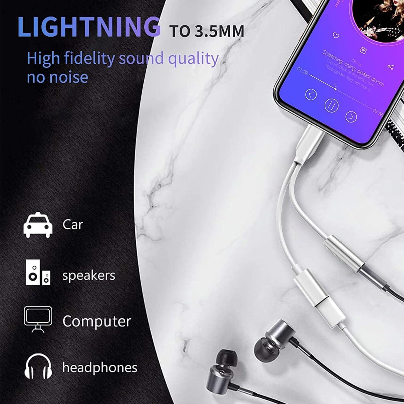 Silver/Svart Lightning adapter, ladda och 3.5mm samtidigt Y-kabel Generic
