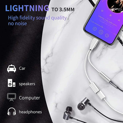 Silver/Svart Lightning adapter, ladda och 3.5mm samtidigt Y-kabel Generic