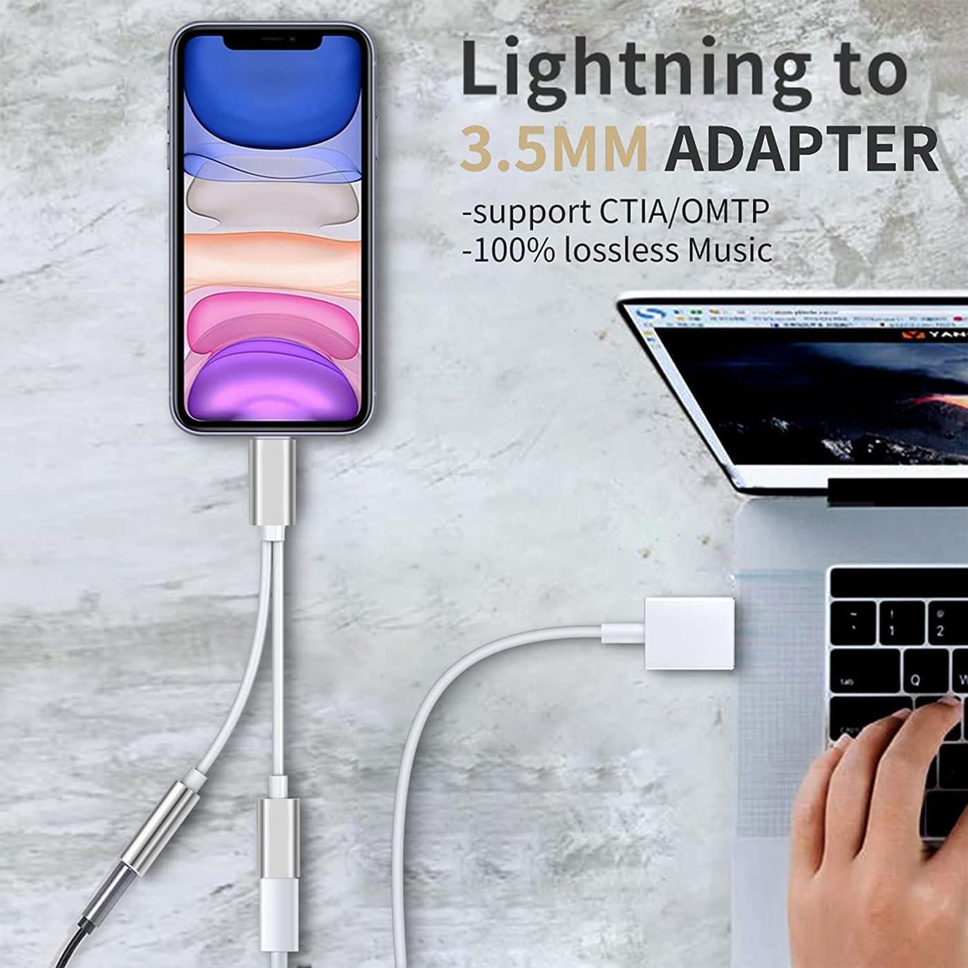 Silver/Svart Lightning adapter, ladda och 3.5mm samtidigt Y-kabel Generic