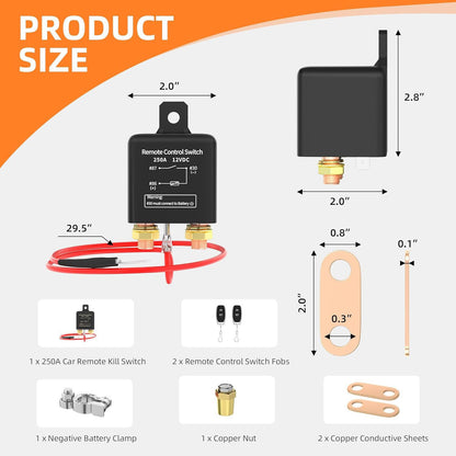 Trådlös Fjärrstyrd Batterifrånskiljare Strömbrytare 250A