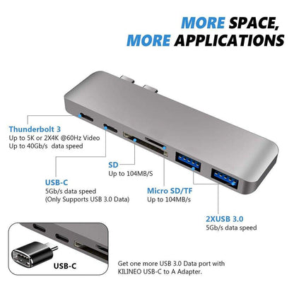 USB C Hub Thunderbolt 6 i 1 med 2x USB C Hanar Generic
