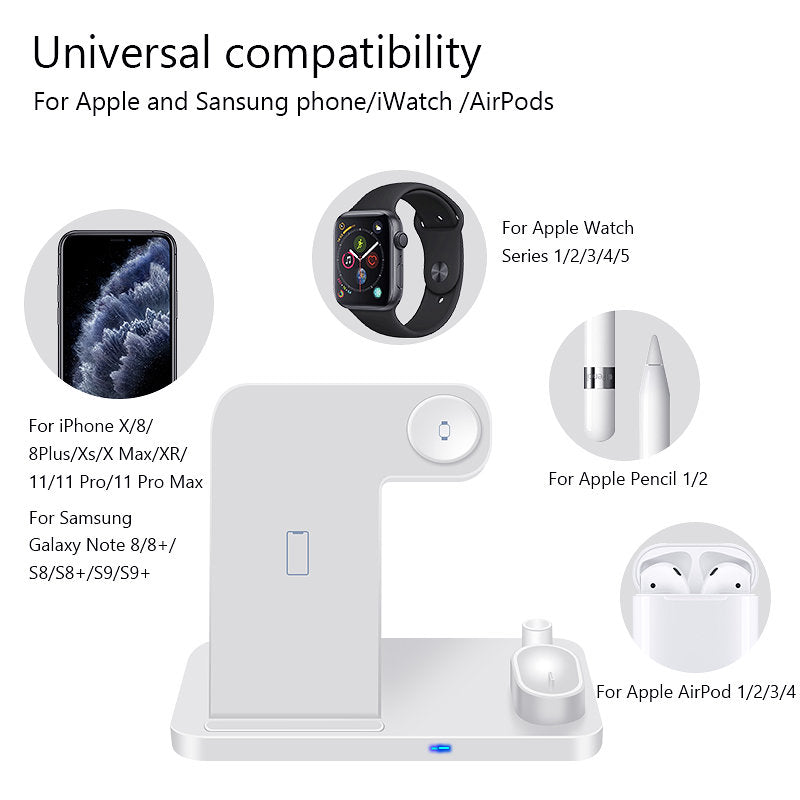 Vit 4 - 1 Laddningsstation För iPhone, Apple Watch, AirPods, Apple Pencil 1/2 Generic