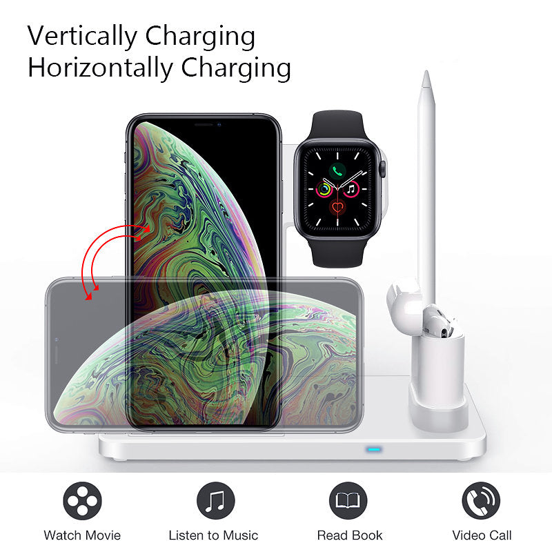 Vit 4 - 1 Laddningsstation För iPhone, Apple Watch, AirPods, Apple Pencil 1/2 Generic